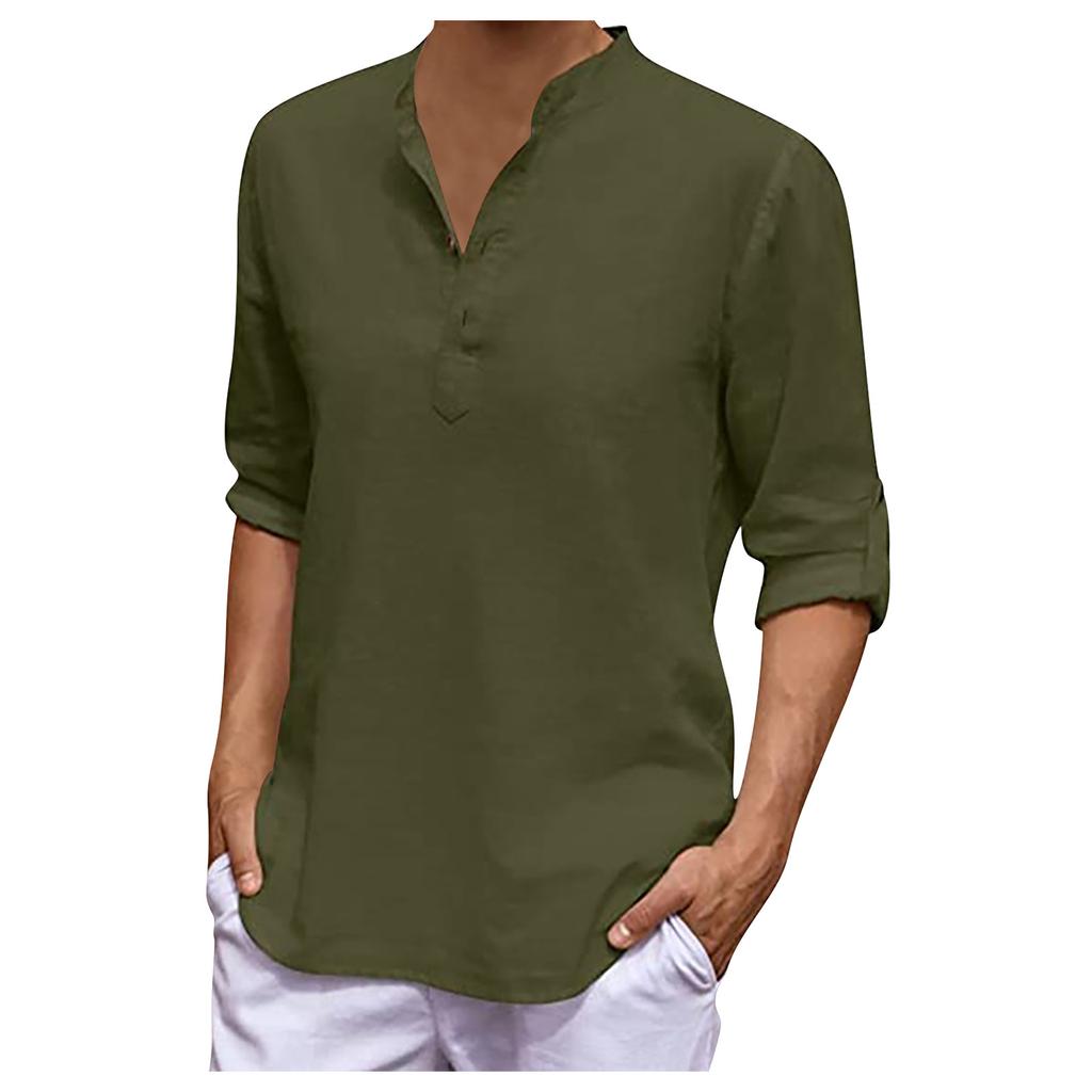 Designer Spring Summer Men's Casual Cotton Linen Color Long Sleeve Shirts Loose Stand Collar Shirts