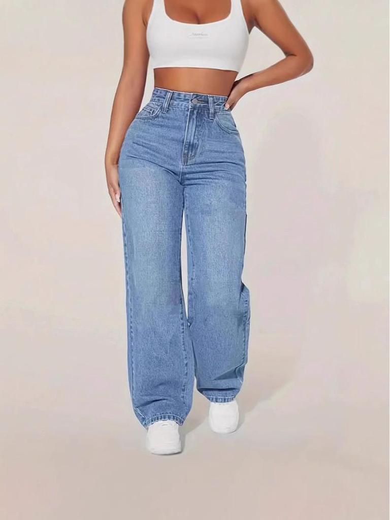 2025 Europäische & Amerikanische Damen High-Waist Straight Leg Jeans - Frühling & Herbst Lässig