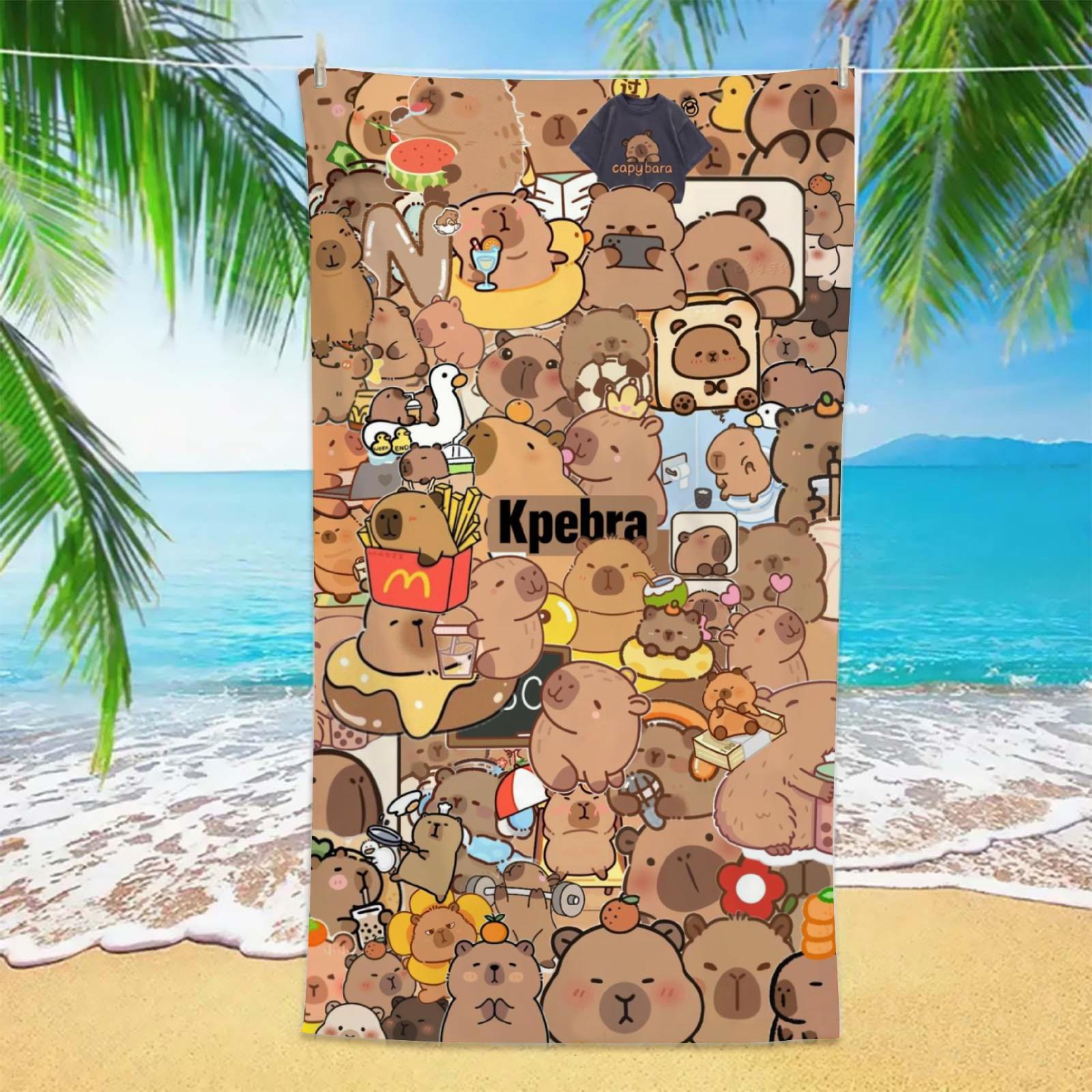 

Sweet Capybara Beach Towel 1pc Cartoon Collage Print Soft Absorbent Lightweight Towel for Beach Pool Travel Kids Summer W30*H60(CM)