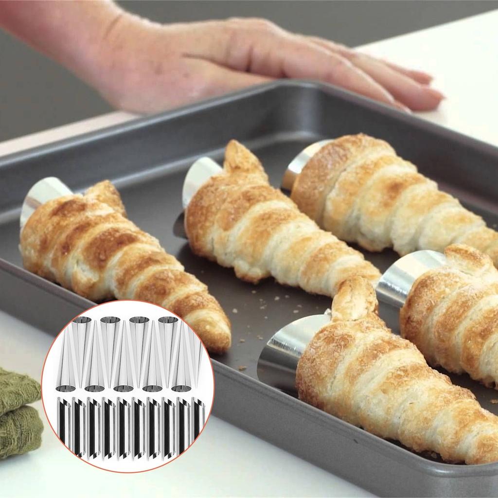 Taipintee 10-Piece Bread Baking Pan Set, Conical Cylinder/Round Tube Bidirectional, Stainless Steel, Silver