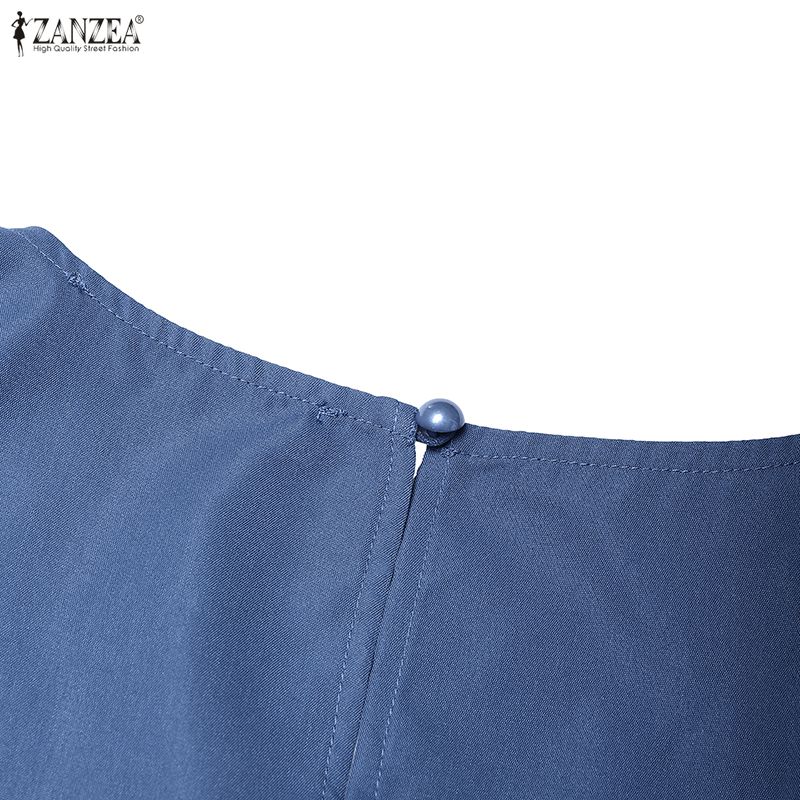 ZANZEA Abito Casual da Donna Girocollo Tinta Unita Largo Manica Corta