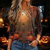 Women's Halloween Print Long Sleeve Neck Pullover T-Shirt for Fall