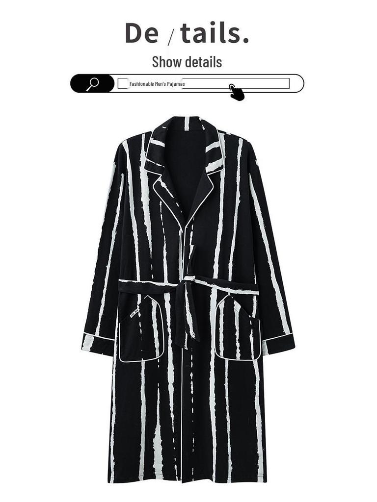 Men's 100% Cotton Long Sleeve Bathrobe Cardigan - Spring/Autumn Pajamas for Middle-Aged and Elderly, Plus Size Homewear