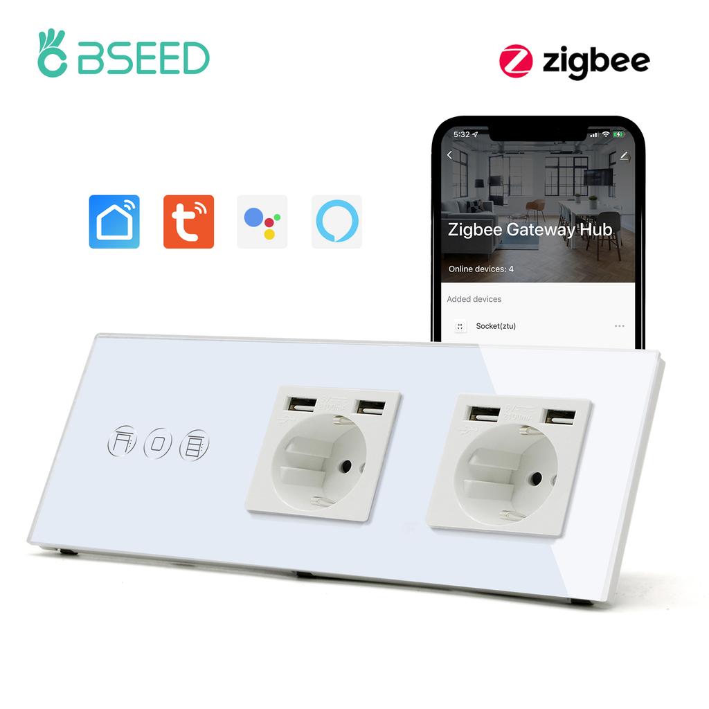BSEED Zigbee Smart Blinds Switch Electric Roller Shutter Switch With EU Socket USB Type-C Ports Tuya Alexa Smart Life App