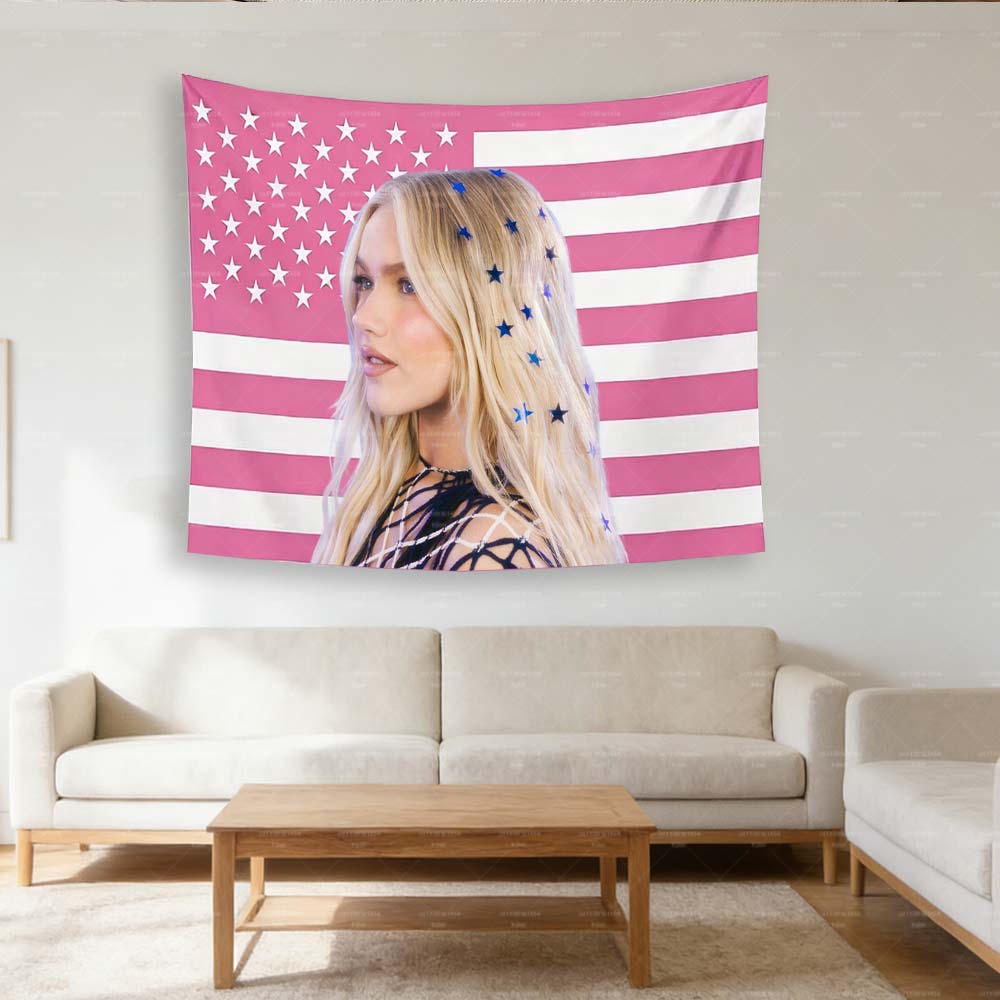 1 stuks Freya Skye Amerikaanse Vlag Wandkleed, Polyester Wanddecoratie voor Slaapkamer Decoratie, Feest Achtergrond, Kamer Decoratie & Fan Cadeau