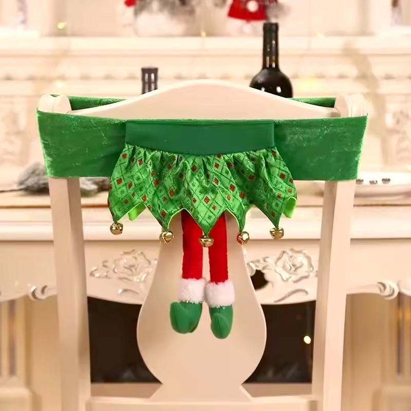 1Pc Chair Cover Girl Skirt Christmas Elf Christmas Decoration Santa Claus Belt DIY Christmas Dinner Seat Cover