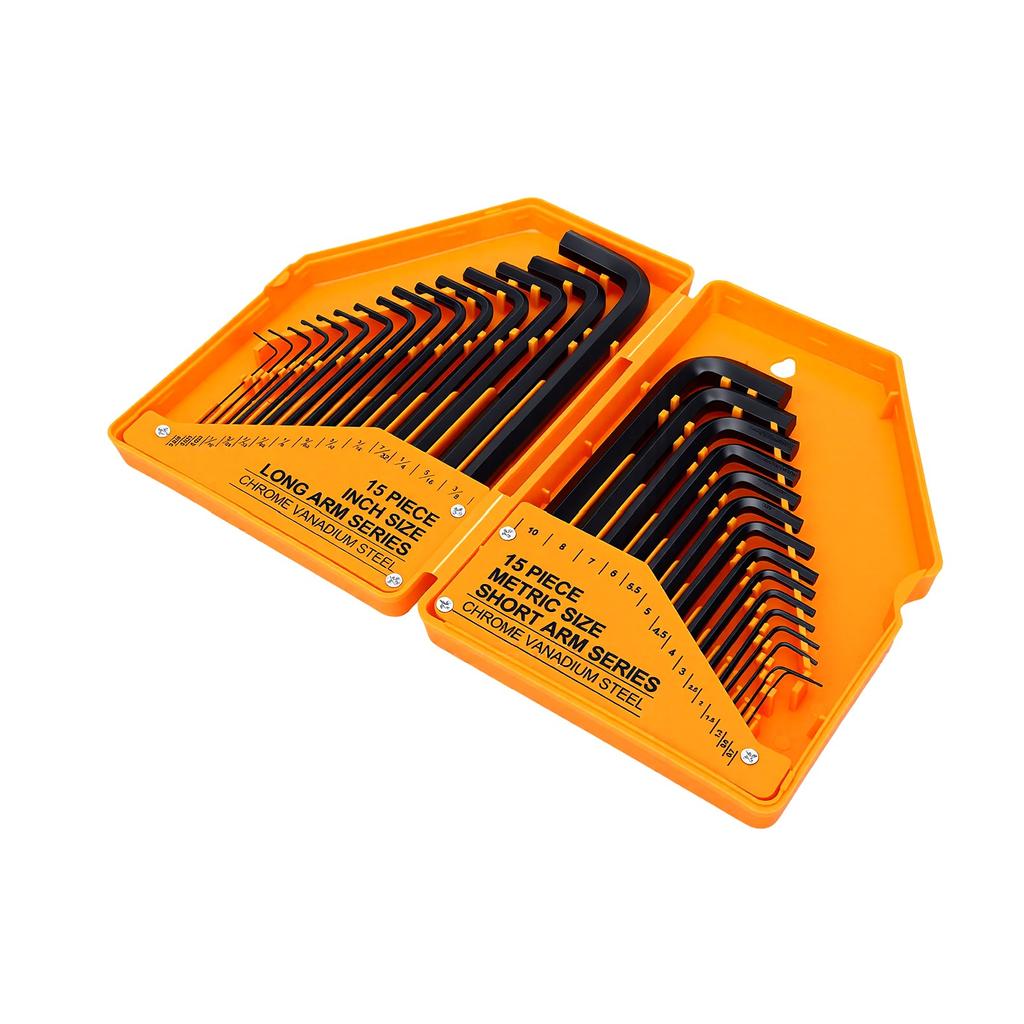30PCS Hex Key Set Chrome Vanadium Steel Hex Key L Shape Wrench SAE and Metric Wrench for Bike Furniture Repair Yellow