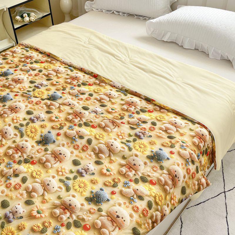Kids' 3D Cartoon Summer Quilt - Lightweight, Washable Cotton for Dormitory/AC Use