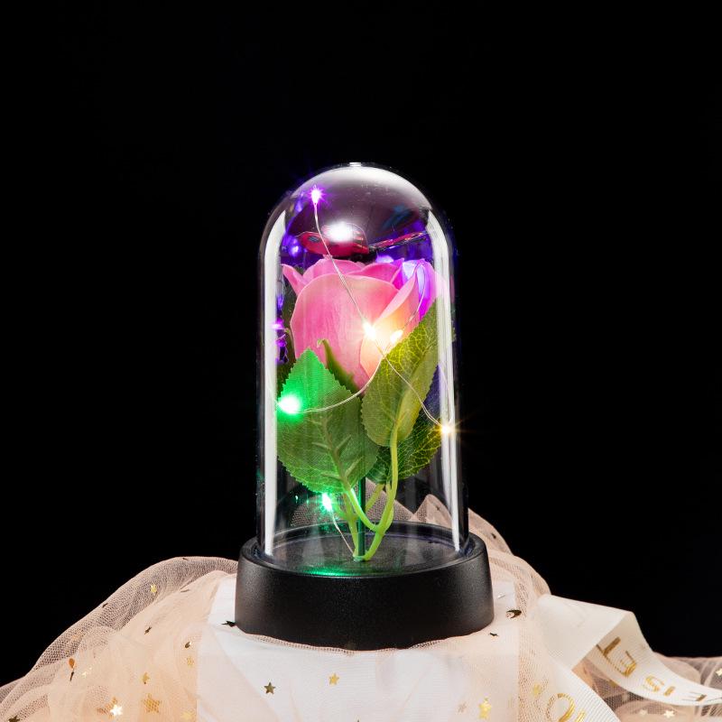 Eternal Flower Glass Dome Night Light - Gold Foil Butterfly Rose & Dried Flower Table Decoration