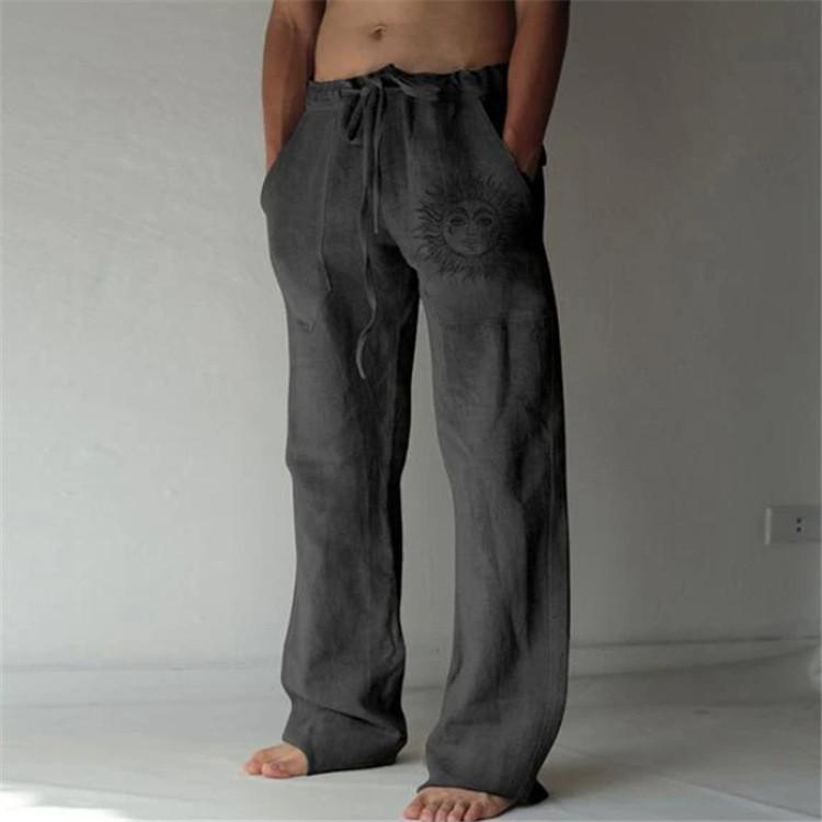 Casual Pants For Men With Printed Cotton Linen Fabric For Spring Urban Style Comfort