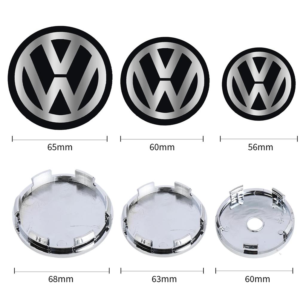 4Pcs Car Wheel Center Hub Caps Covers Badge 60MM/63MM/68MM Compatible with Volkswagen VW R GTI Passat CC Golf MK4 TSI GTD Touare