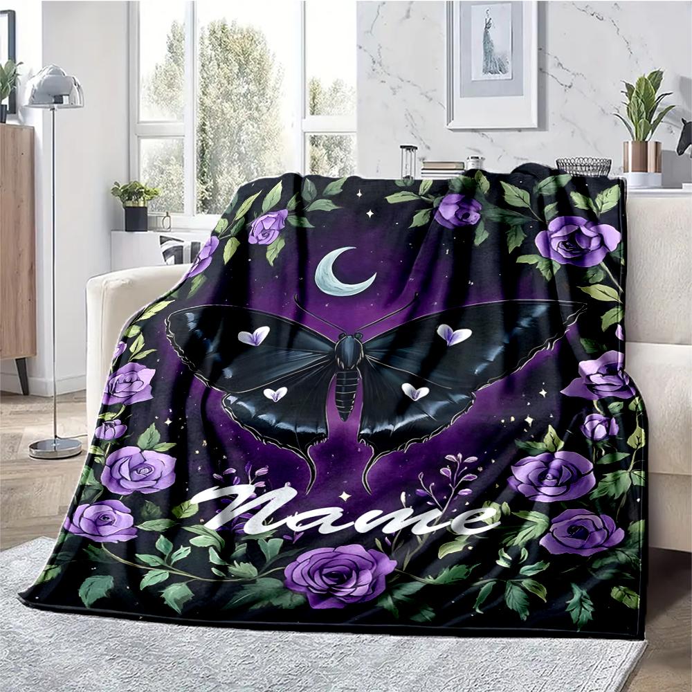 Custom Name Butterfly Theme Printed Blanket - Perfect for Couch, Bed, Travel & Outdoor Use | Machine Washable, Cozy & Durable.