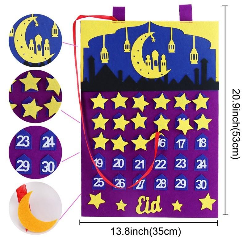 DIY Eid Mubarak Felt Ramadan Calendar With Pocket for Kids Gifts Countdown Calendrier Ramadan 2025 Kareem Muslim Party Decor