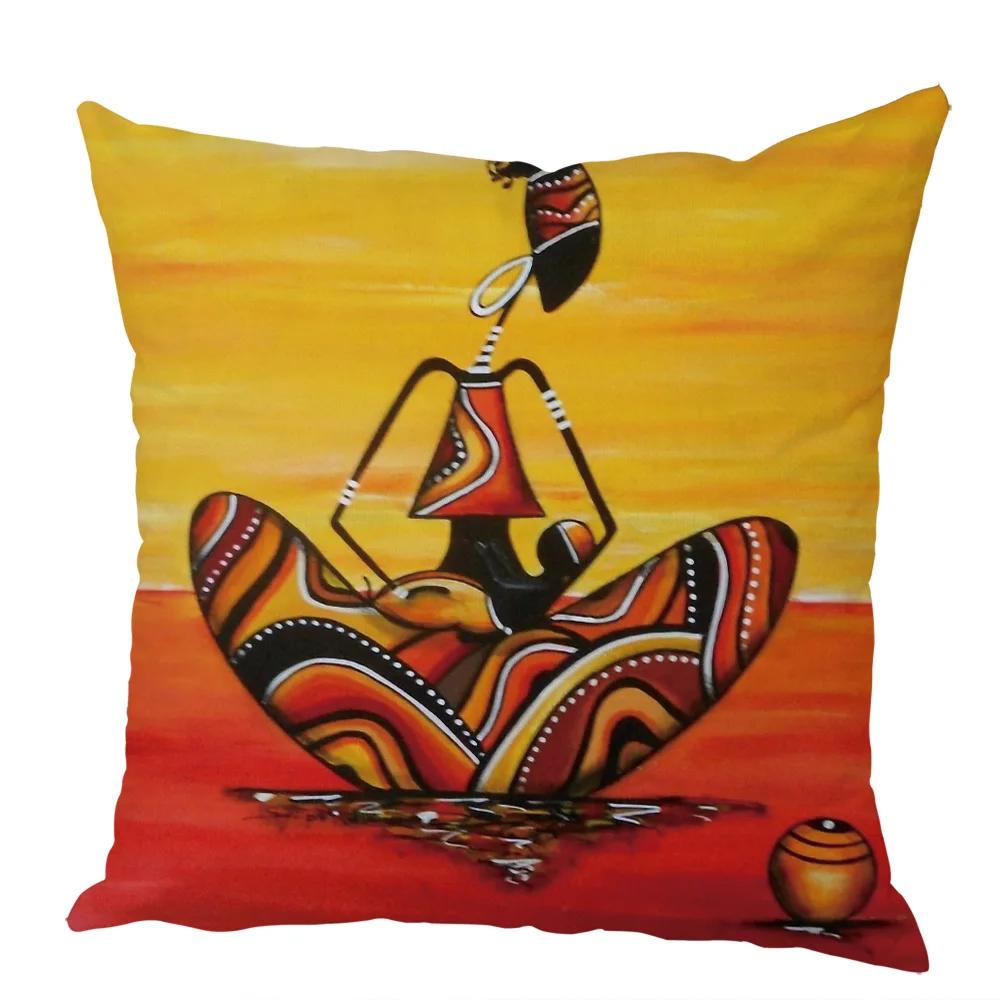 Peach Skin Cushion Cover 45x45cm Abstract Painting Africa Life Pillowcase African Woman Home Decor Gallery Exotic Pillow Case