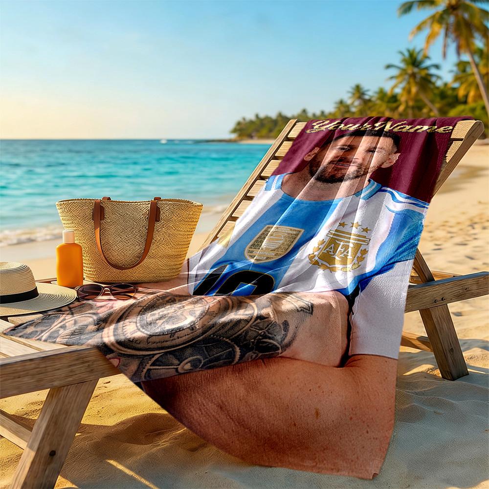 Messi Customize Your Name Beach Towel Quick-Dry Soft Microfiber Suitable for Swimming Gym Camping Yoga Vacation