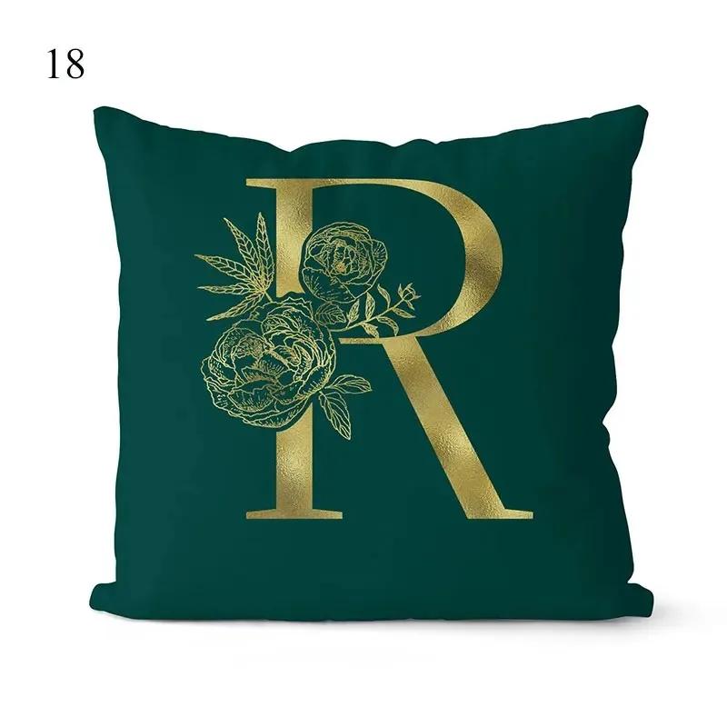 1Pc Green Pillow Cover 45*45cm Gold Letters Throw Pillow Cushion Cover Car Home Decoration Sofa Cushion Covers Pillowcase