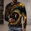 Men s Plus Size Round Neck Long Sleeve Black Golden Printed Straight Hem Pullover T Shirt