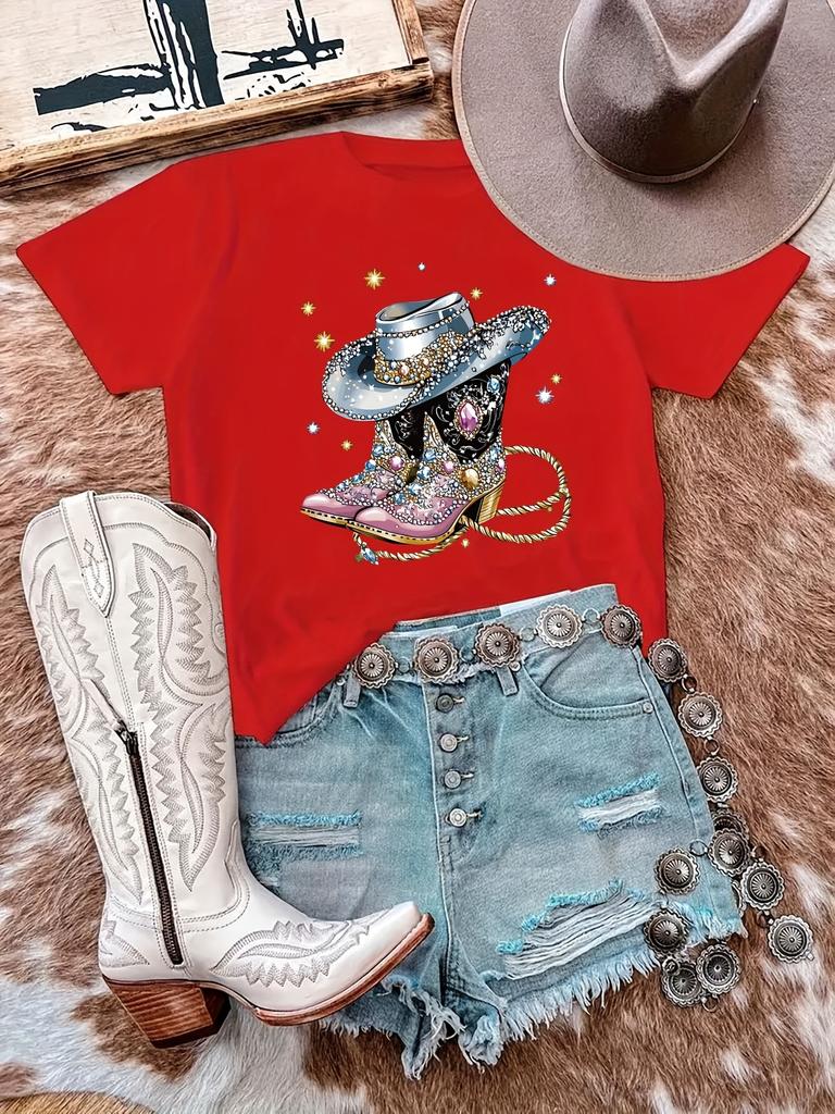 Short-sleeved Western Cowboy Series Printed T-shirt Fashionable and Trendy Casual and Versatile