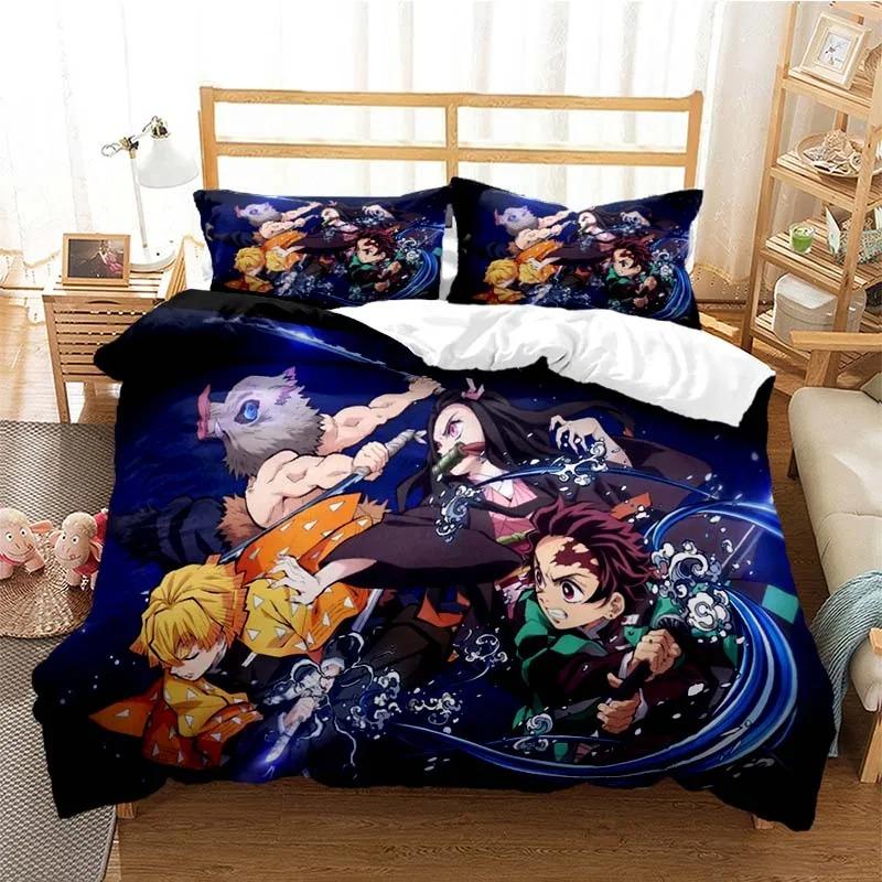 Comfortable Anime Demon Slayer Nezo Tanjirou Print Duvet Cover Set With Duvet Cover And Pillowcases King Queen Twin Sizes For Boys Girls And Kids
