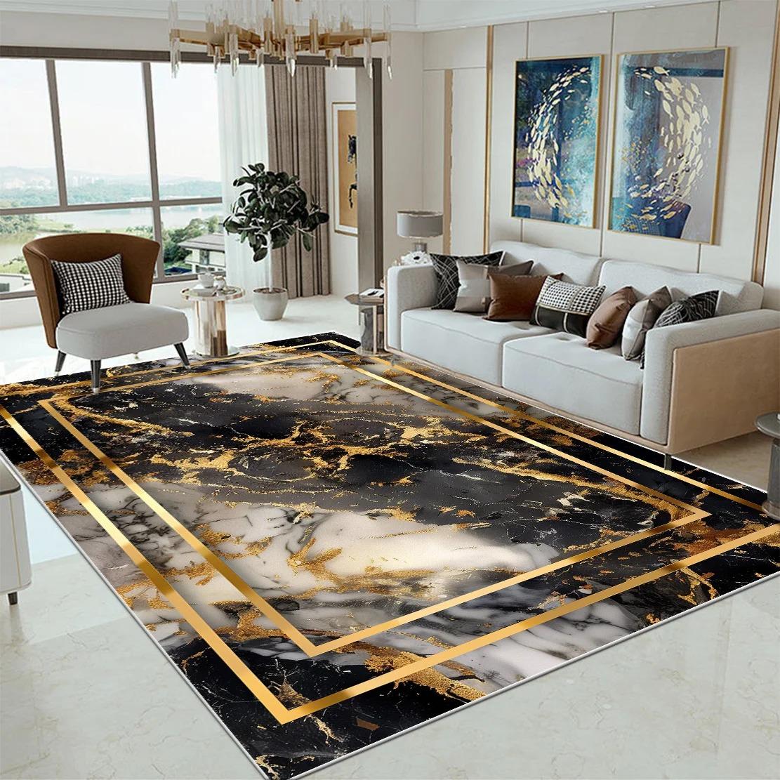 Luxury Marble Large Rugs for Living Room Decor Sofa Black Gold Carpet Decoration Home Coffee Tables Mat Non-slip Bedroom Carpets