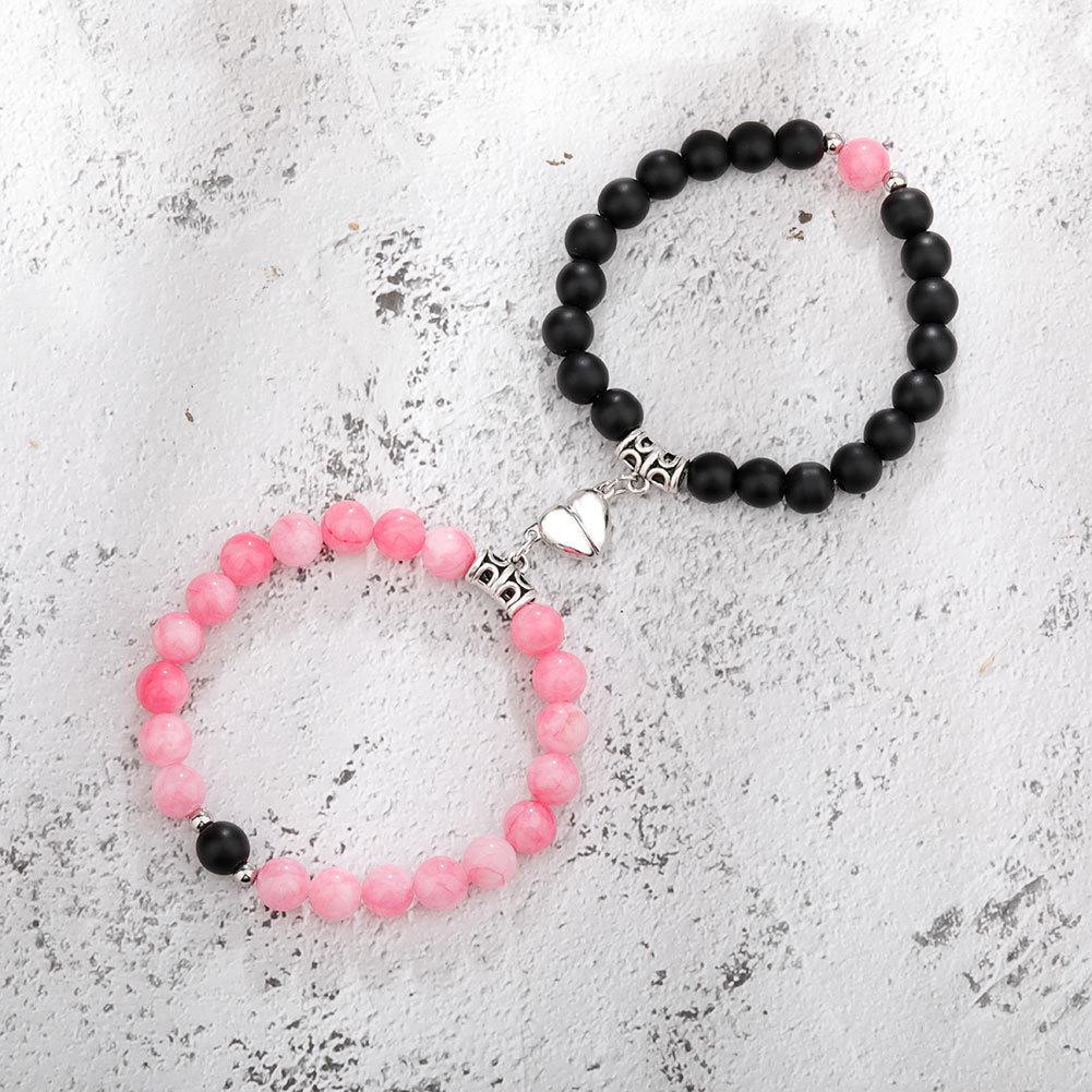 Heart Magnetic Couple Bracelet: Natural Stone, White Pine, and Tiger Eye Beaded Jewelry for Women