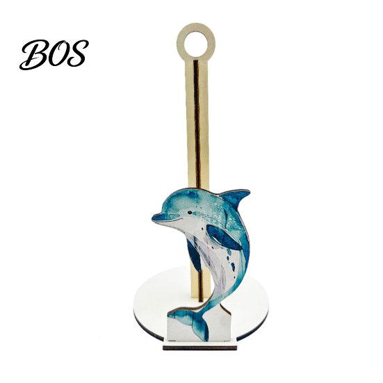 Nautical Kitchen Accessories Ocean Style Vertical Paper Towel Holder, Solid Wood Roll Stand with Holder Seahorse Crab Sailboat Shell Design,