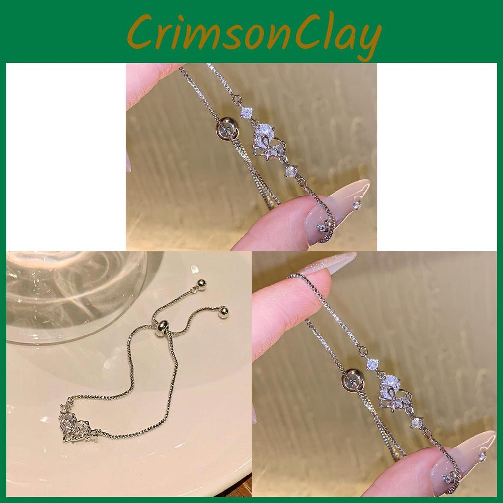 Korean Style Zircon Heart Shape Hand Chain With Adjustable Length For Women