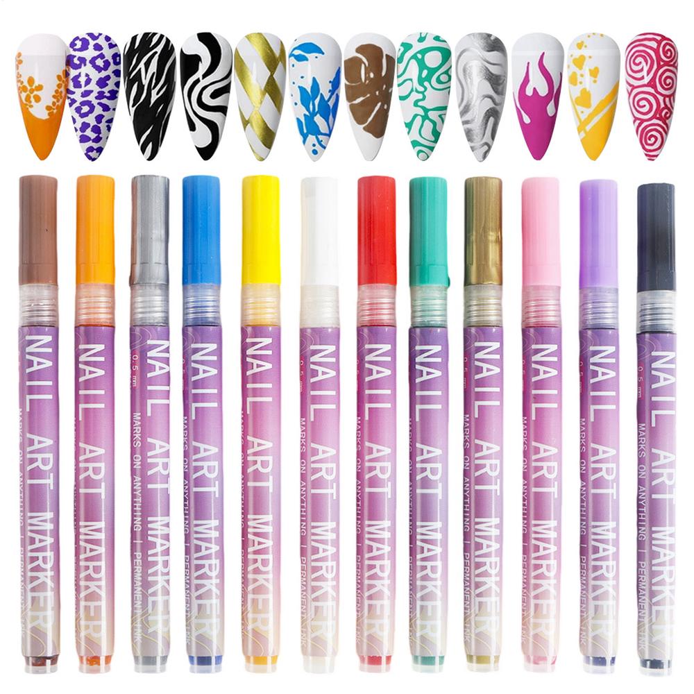 

12Pcs/Set Nail Acrylic Graffiti Pen Colourful Nail Marker Drawing DIY Beauty NailArt Tool Waterproof And Quick Drying Nail Mark