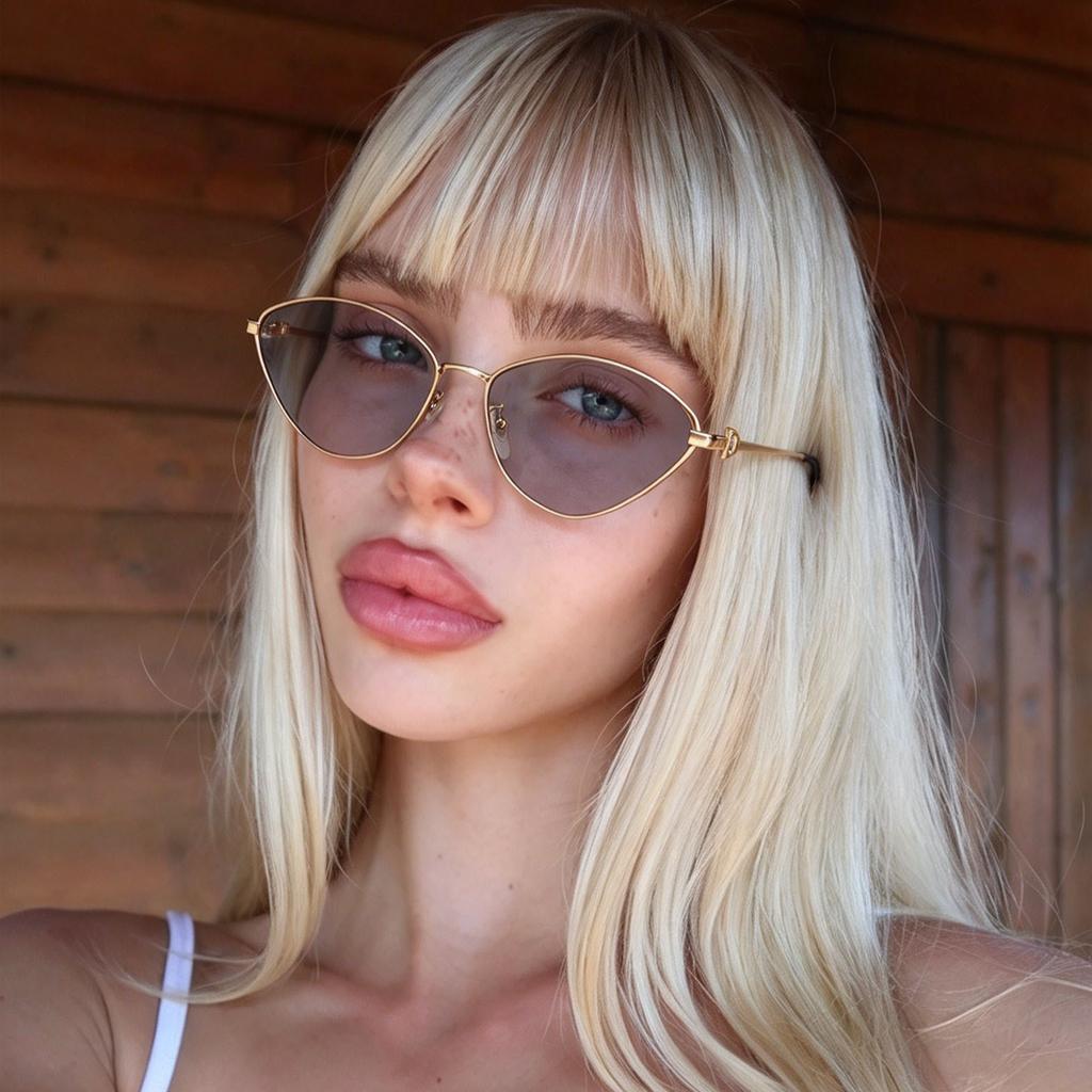 Vintage metal cat eye sunglasses women's YK millennial wind dopamine red round face sunglasses UV protection