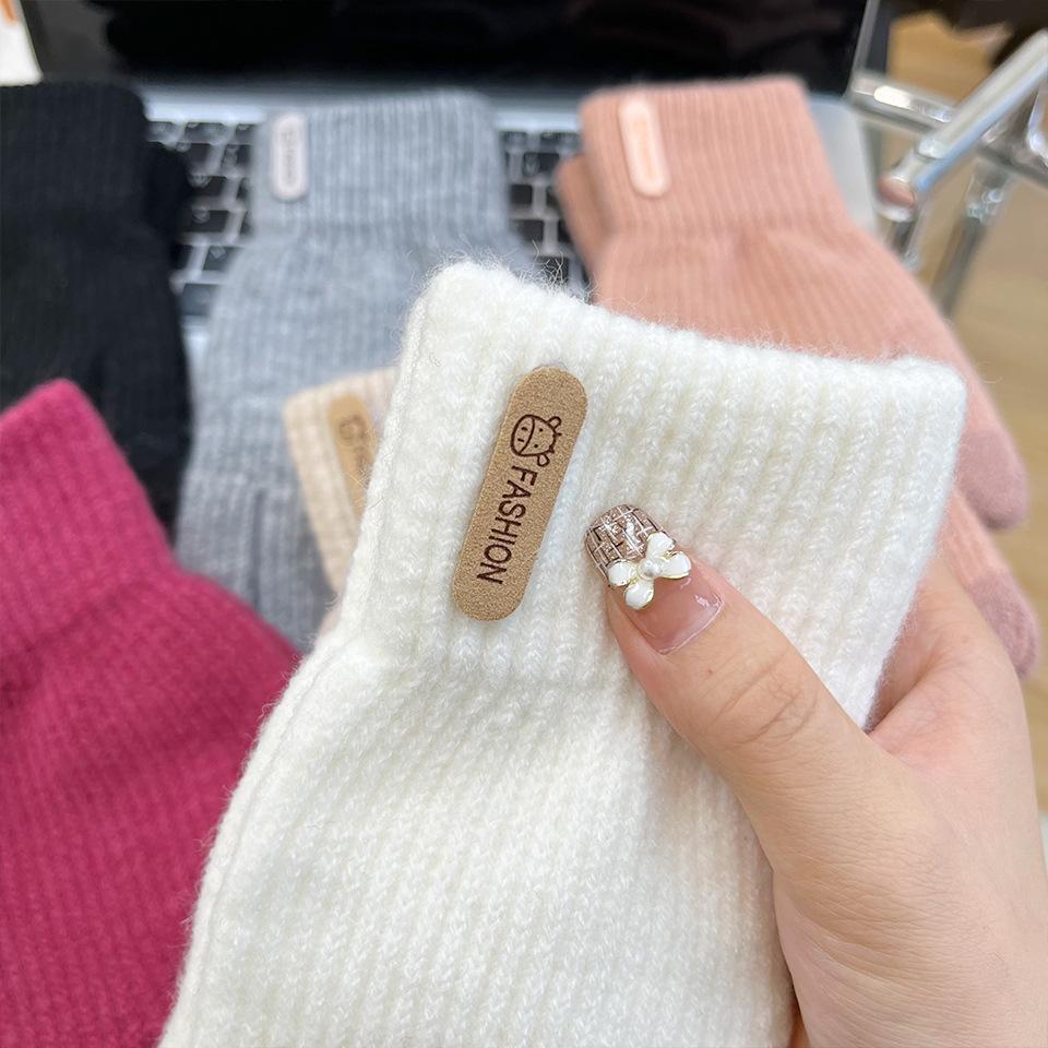 Women's Knitted Warm Gloves Thickened Plush Solid Color Simple Cycling Touch Screen Gloves