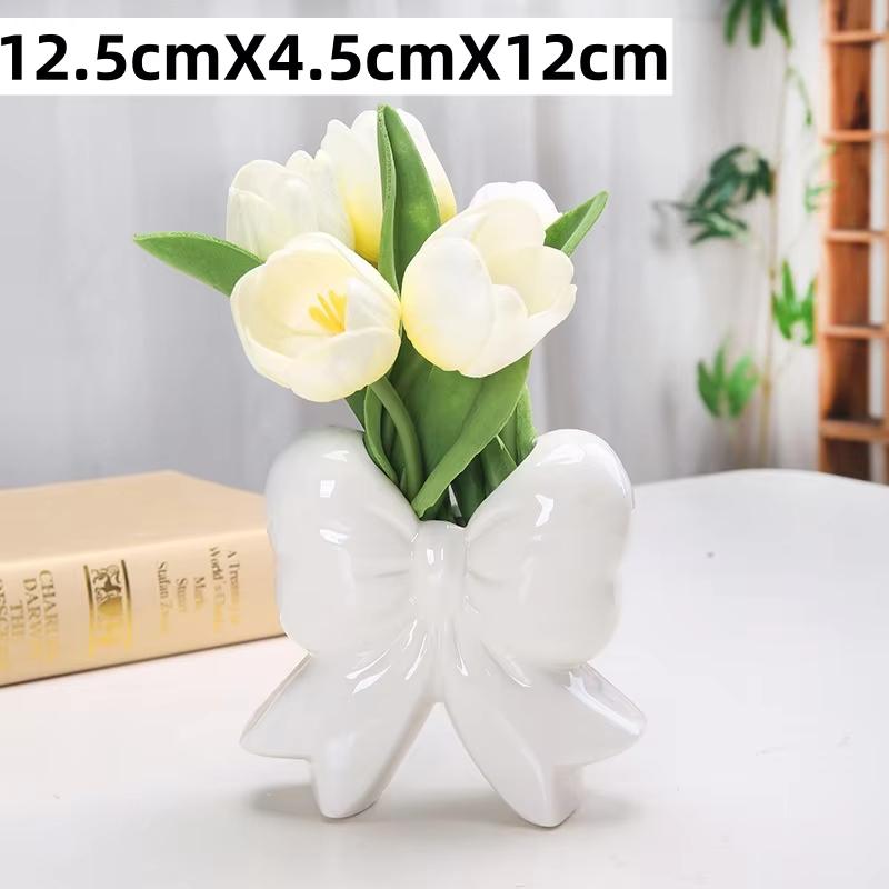 Bowknot Ceramic Vase Handmade Pottery Plant Flower Pot Floral Arrangement Display Crafts Office Decoration Home Accessories