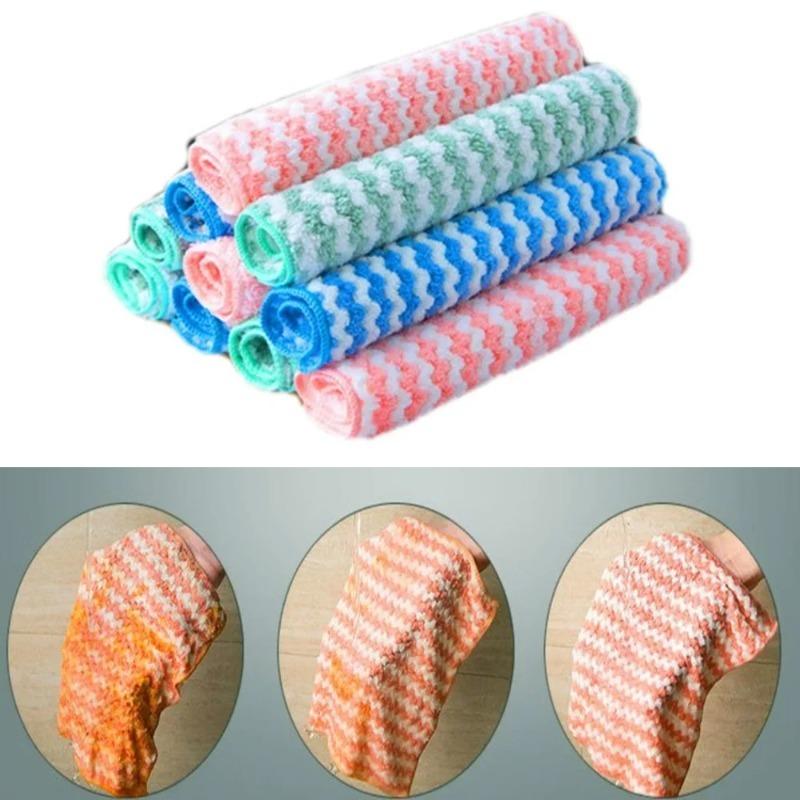 New Thickened Coral Fleece Cloth Wave Striped Cleaning Cloth Home Kitchen Cleaning Supplies Absorbent Cloths Dishwashing Cloths