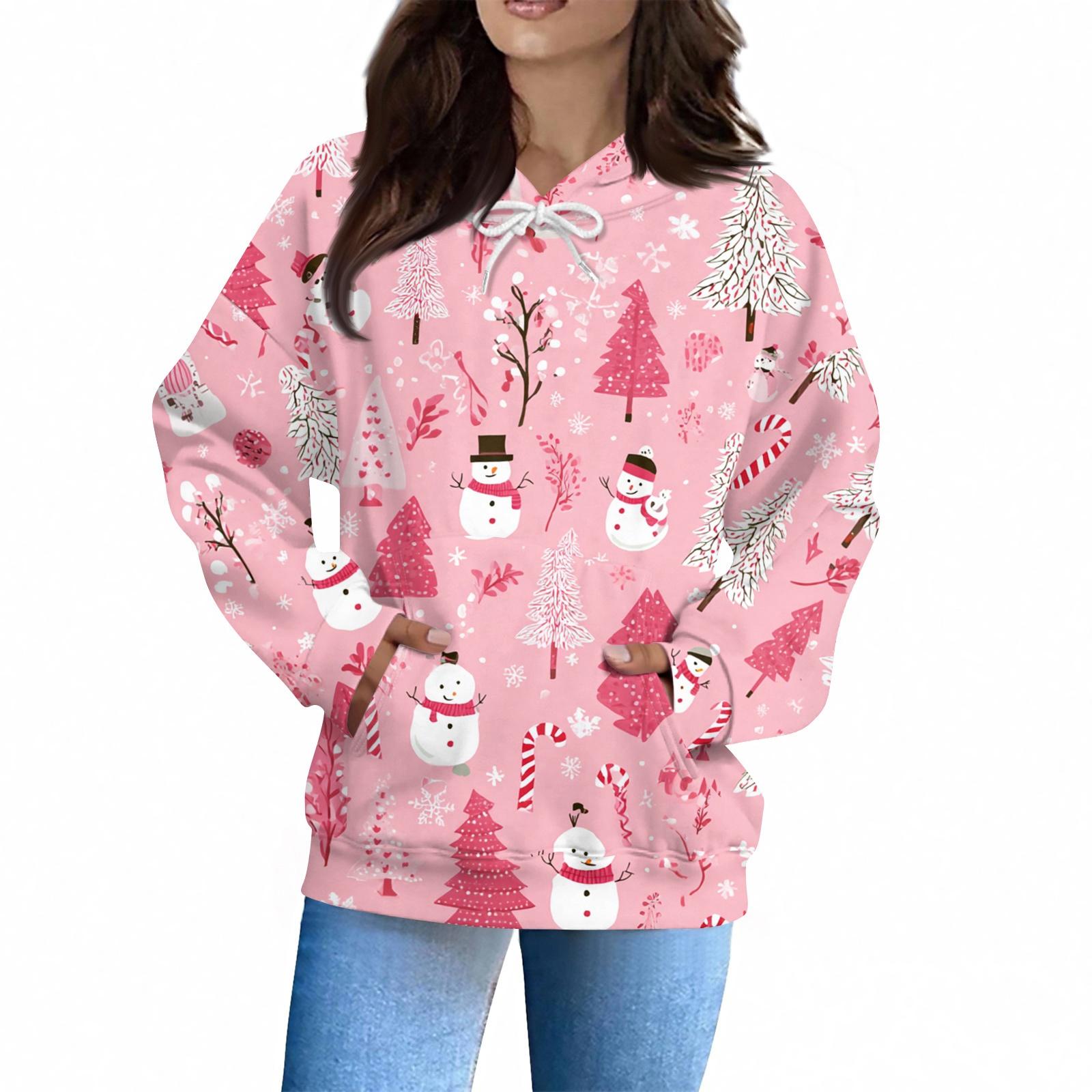 

Женская Мода Повседневная Толстовка Длинный Рукав Принт Топ XL розовый