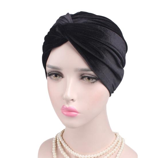 Turban Cap Solid Color Cross Shape Lady Stretchy No Brim Indian Turban Hat for Spring Autumn Winter