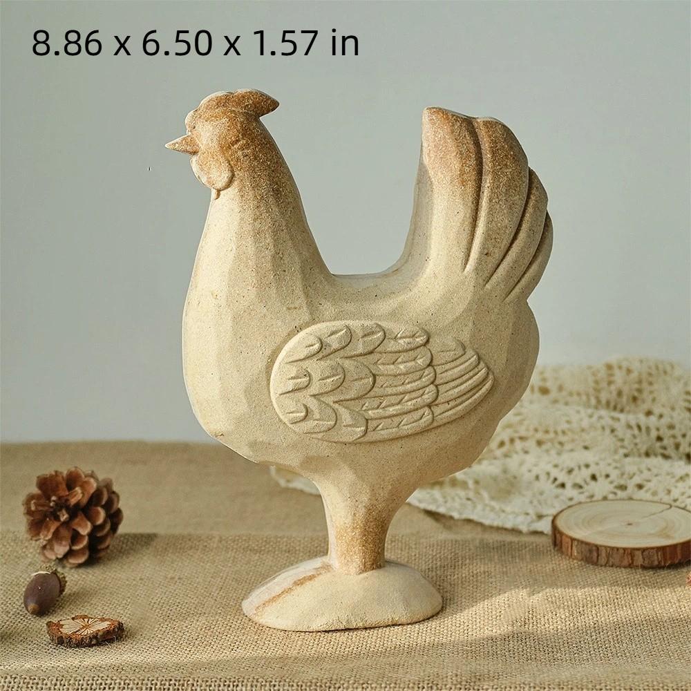 Hand-painted Wooden Bunny Statue Rooster Painting Rabbit Figure  Home Decoration