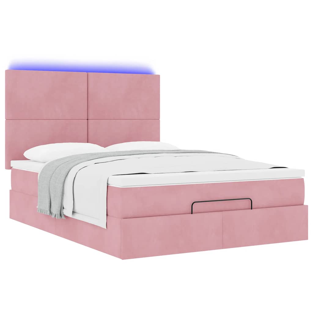 Ottoman Bed with Mattress & LEDs Pink 140x200 Cm Velvet