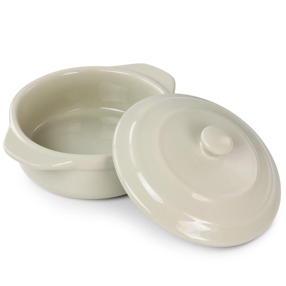 Stoneware Mini Casserole Dish with Lid Oven Microwave Dishwasher Safe Round Utility Single Serving Meals Desserts Soups Sides