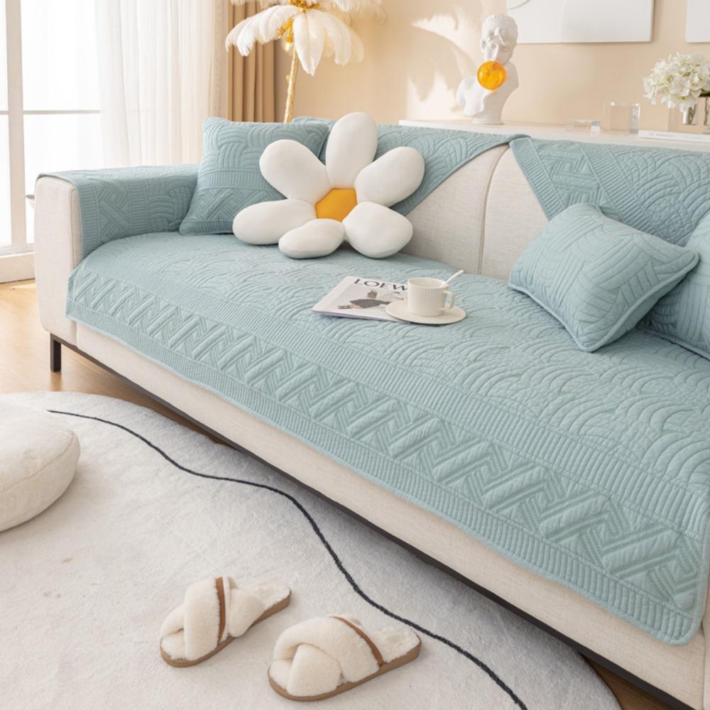 Washable Cotton Quilted Sofa Protector Non Slip Modern Embroidery Sofa Cover All Season Use