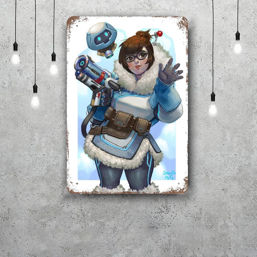 Mei Overwatch Vintage Metal Tin Signs Posters Decor Retro Metal Plaque Wall Art Decor for Garage Bar