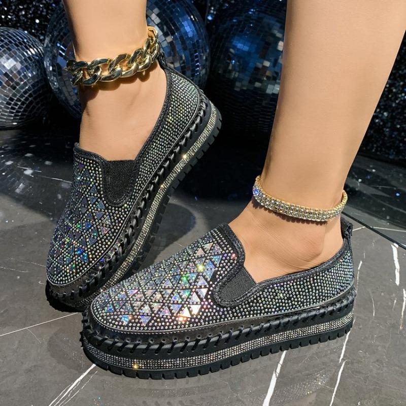 Fashion Plus Size New Single Shoes 2025 Spring and Autumn Rhinestone Trifle Platform Loafer