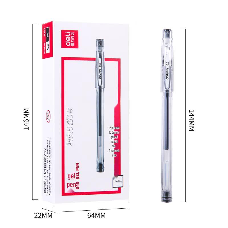 Deli S40 0.3mm Black Gel Pen 12-Pack