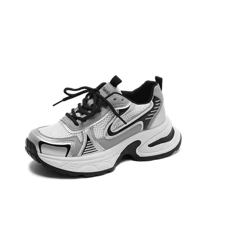 Silver dad shoes girl 2025 spring and summer new popular thick-soled little white shoes mesh breathable casual sports shoes