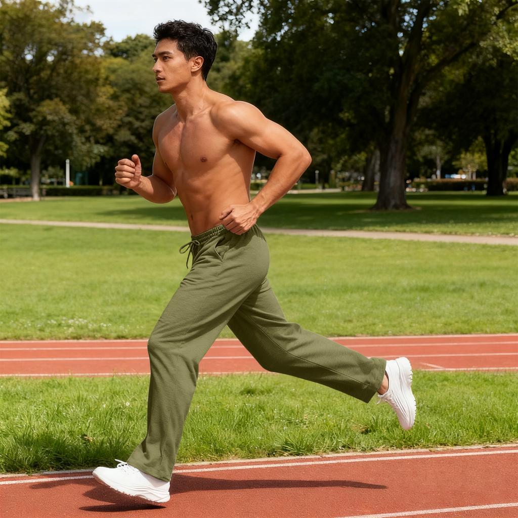 Men's Casual Loose Sports Loose Straight Leg Fitness Belt Pocket Sweatpants