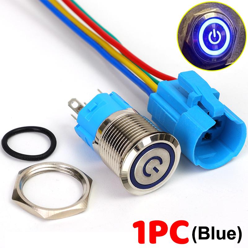

16mm Latching Push Button Switch LED Illuminated Waterproof 12V 24V Metal Round Power on Off Toggle Car Boat Marine Dash Wire