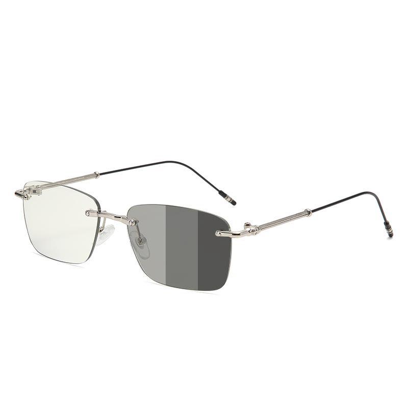 Vintage Unisex Rimless Photochromic Computer Glasses Anti-blue Light Outdoor Ultra Light Color-changing Flat Lens Eyewear