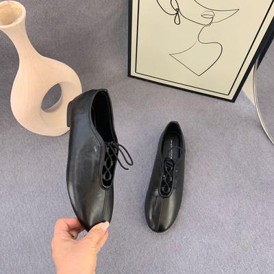 Vintage College Style Lace-up Small Leather Shoes Soft Flat Bottom Round Head Mary Jane Shoes Not Tired Feet Grandma Shoes Ballet Single Shoes Women