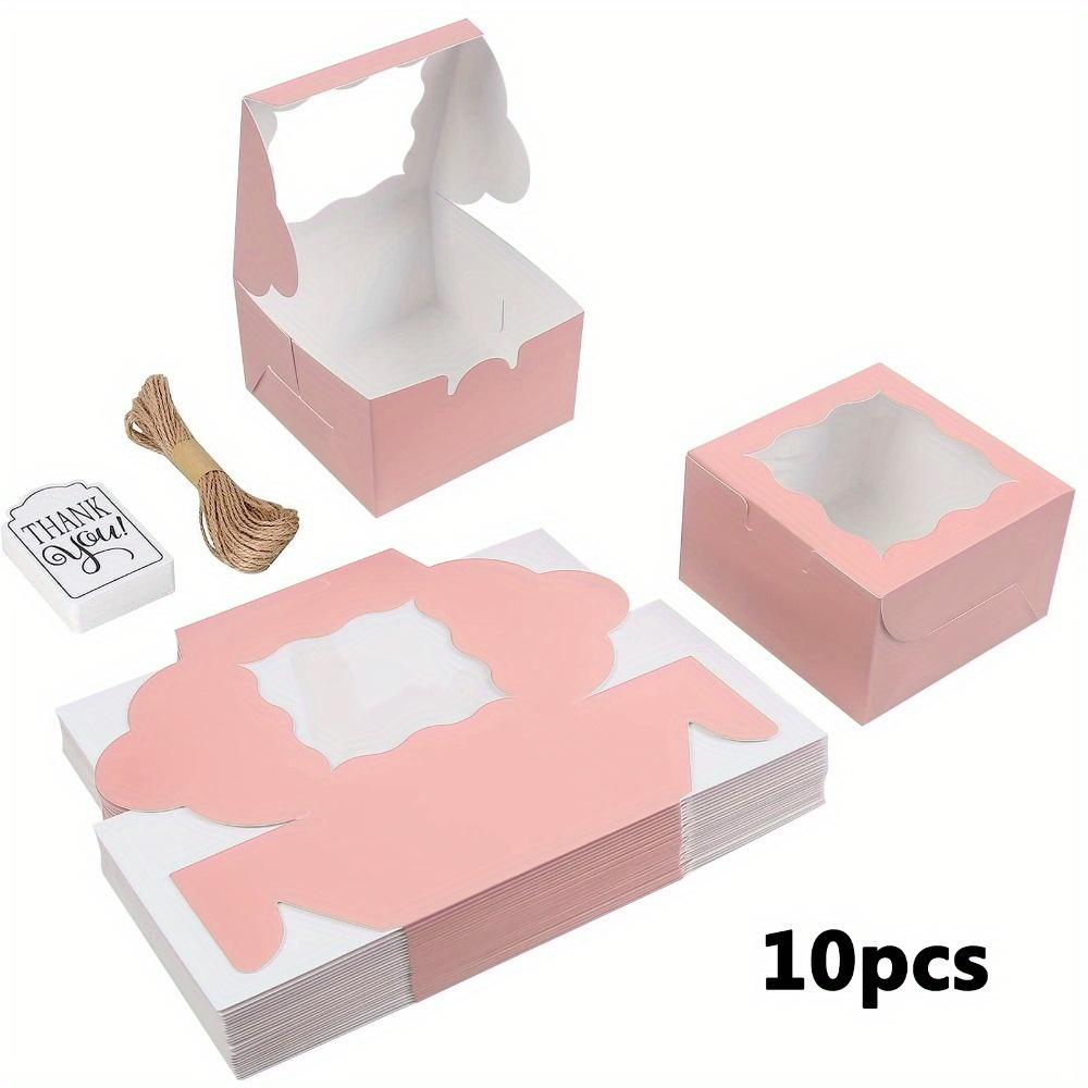 

10 шт. розовых коробок для выпечки с биркой и веревкой, коробки для печенья с прозрачным окном, индивидуальные коробки для кексов на годовщины, свадьбы, вечеринки, подарочная коробка 10pcs pink