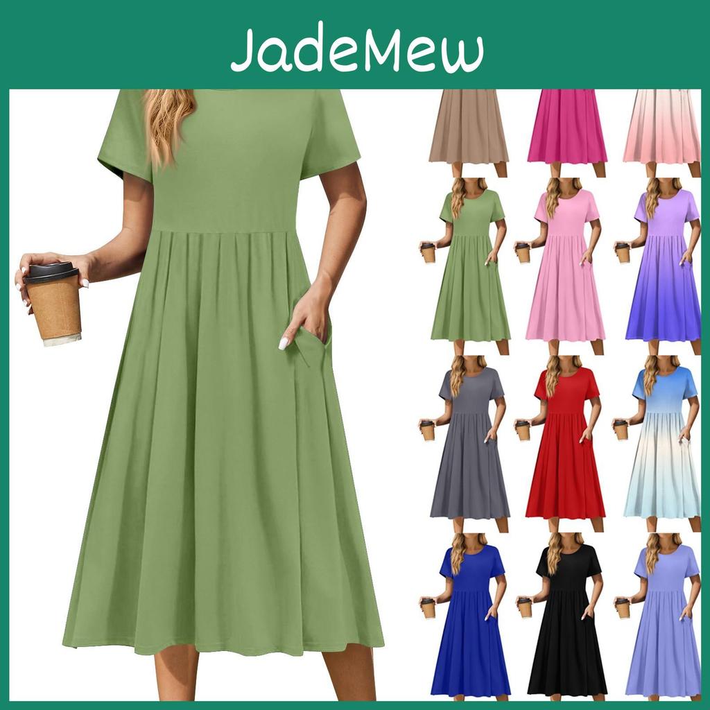 Neck Midi Womens Casualround Dress Basic Classic Outdoor Everyday Short Sleeve Loose Dress