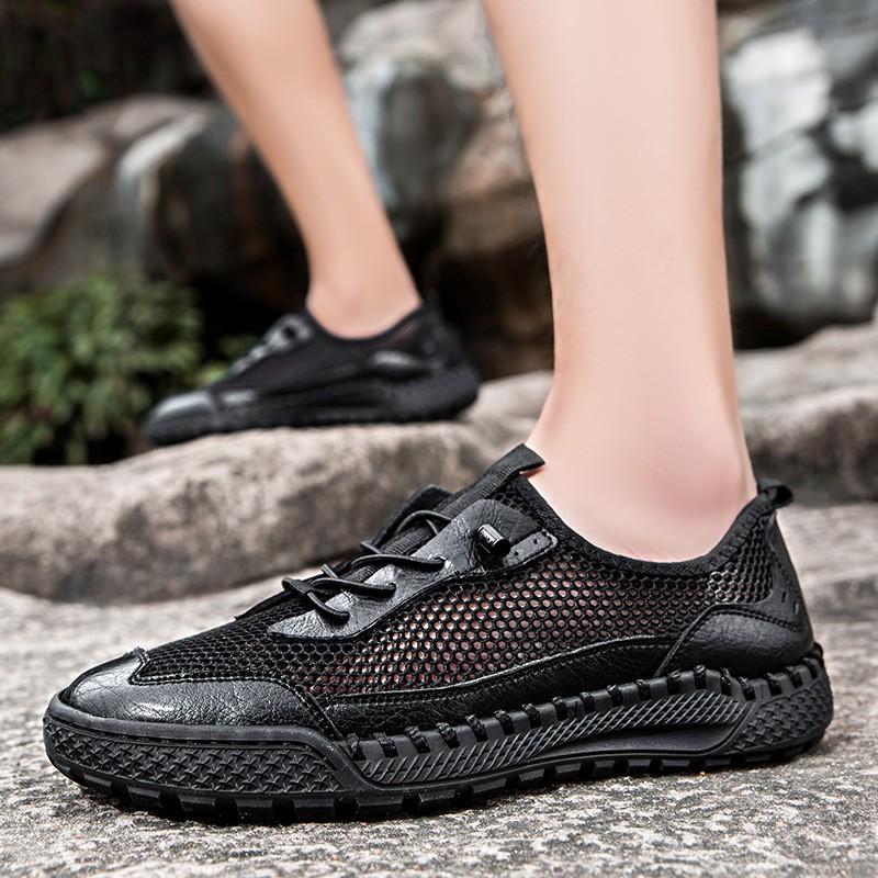 Mens Breathable Mesh Outdoor Casual Driving Shoes With Hand-Stitched Detailing Lightweight Sneakers