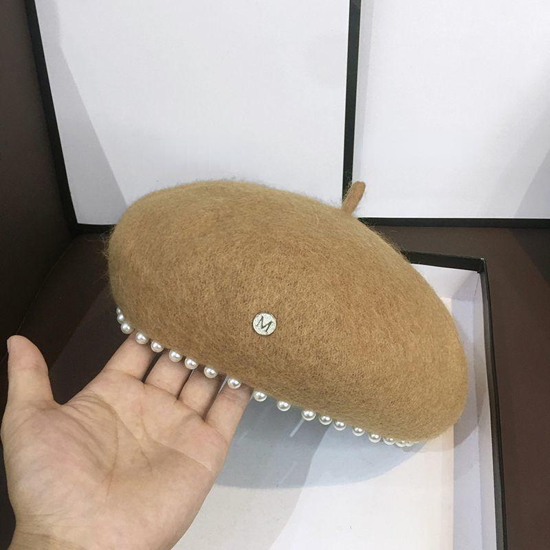 Gyöngyszegélyű svájcisapka női őszi téli trend Univerzális brit stílusú vintage gyapjú festősapka Elegáns egyszínű kalap